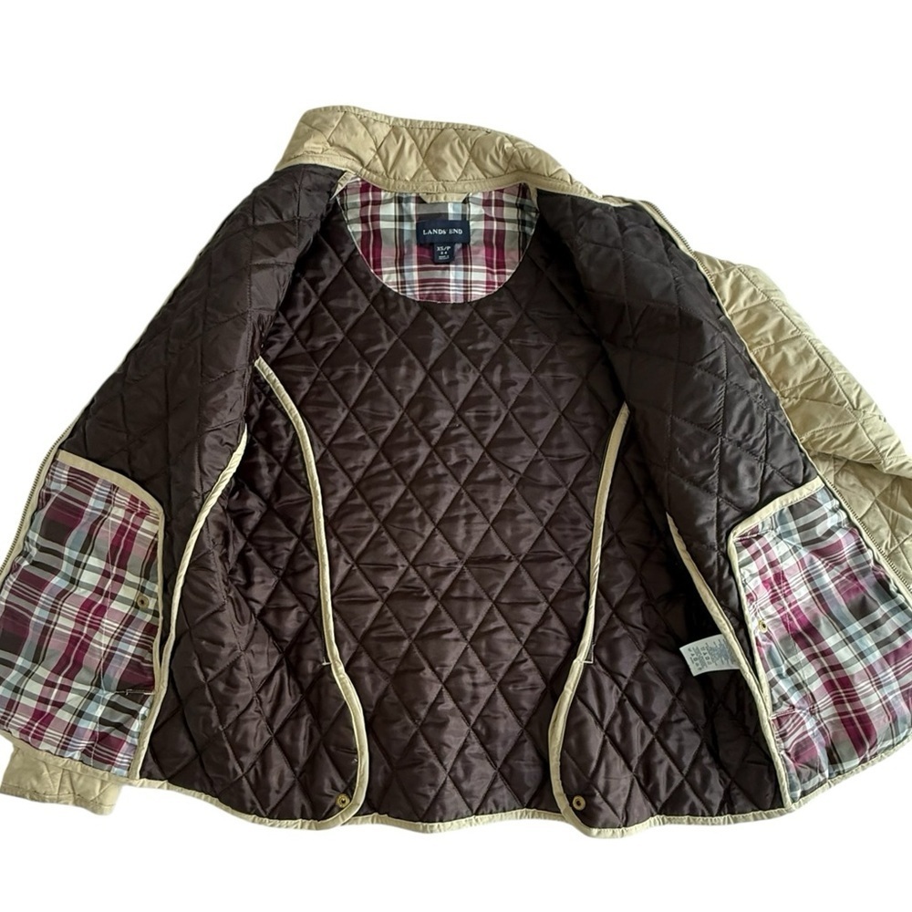 Lands’ End XS Petite Quilted Jacket Beige Oatmeal Full Zip Snap Coat 2-4 - Picture 5 of 11